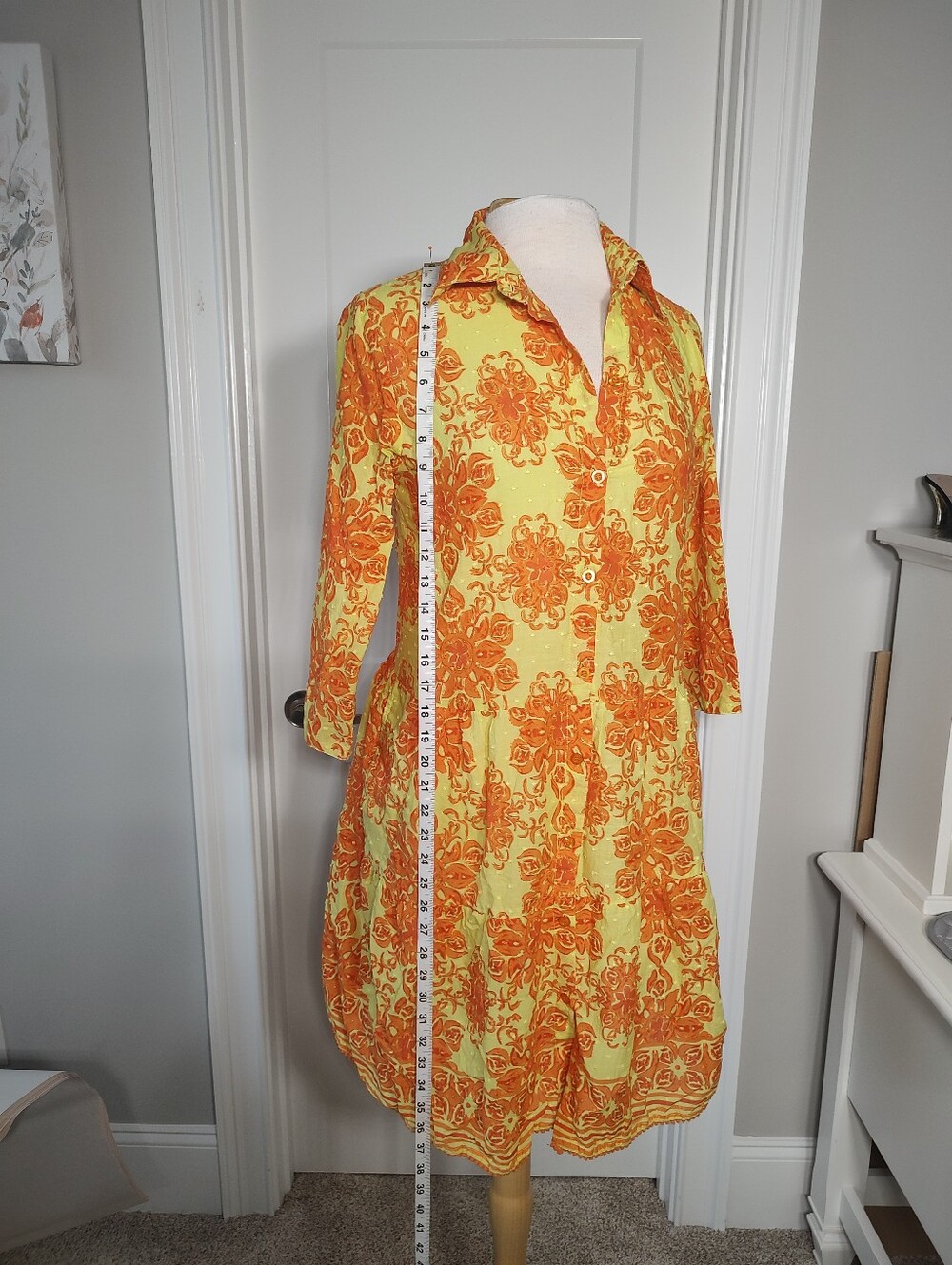 Modaposa Yellow and Orange Floral Button-Front Tunic Dress